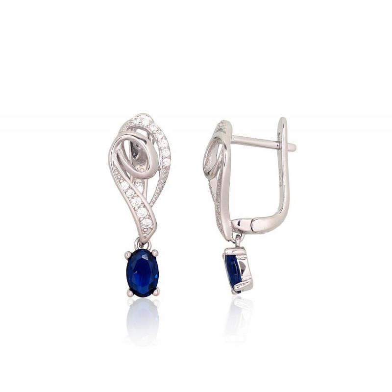 Silver earrings with 'english' lock 2204240(PRh-Gr)_CZ+CZ-B, Silver 925°, Rhodium (Plating), Zirkons