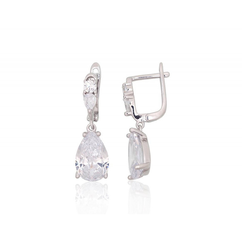 Silver earrings with 'english' lock 2204246(PRh-Gr)_CZ, Silver 925°, Rhodium (Plating), Zirkons