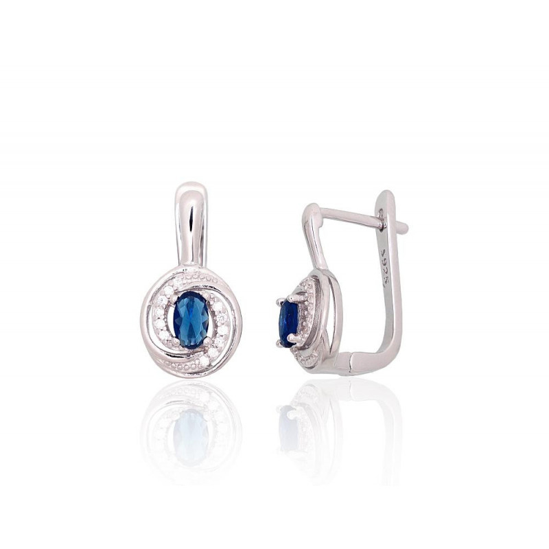 Silver earrings with 'english' lock 2204256(PRh-Gr)_CZ+CZ-B, Silver 925°, Rhodium (Plating), Zirkons