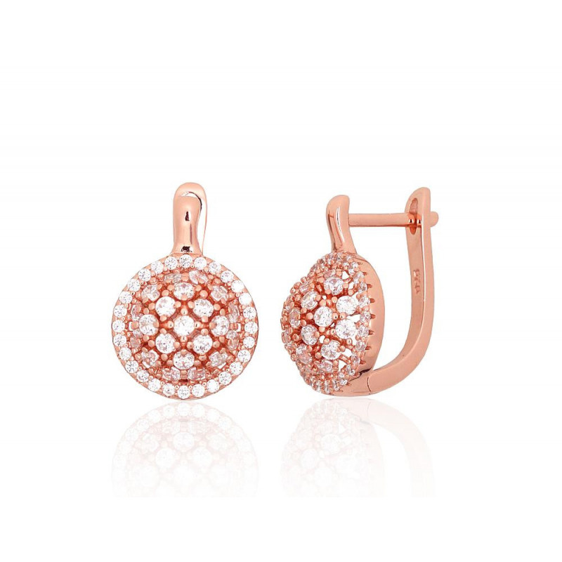 Silver earrings with 'english' lock 2204258(PAu-R)_CZ, Silver 925°, red gold (Plating), Zirkons