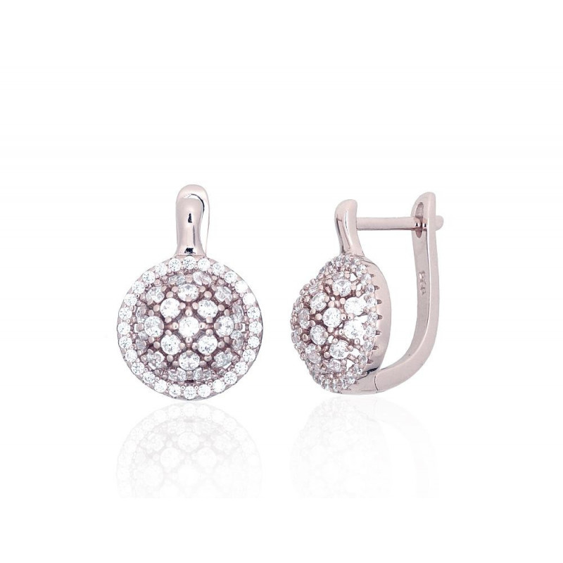 Silver earrings with 'english' lock 2204258(PRh-Gr)_CZ, Silver 925°, Rhodium (Plating), Zirkons