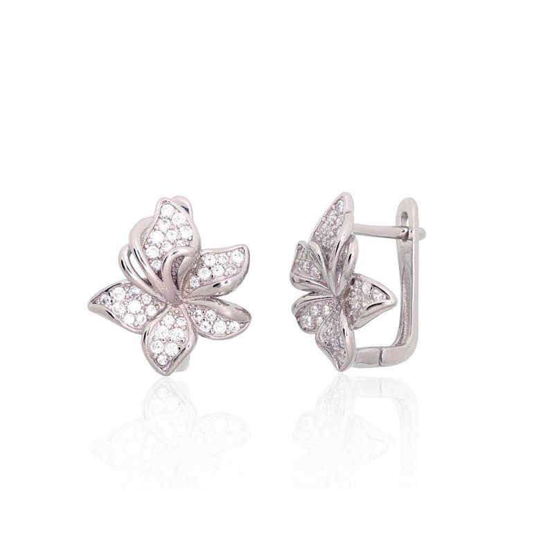 Silver earrings with 'english' lock 2204262(PRh-Gr)_CZ, Silver 925°, Rhodium (Plating), Zirkons