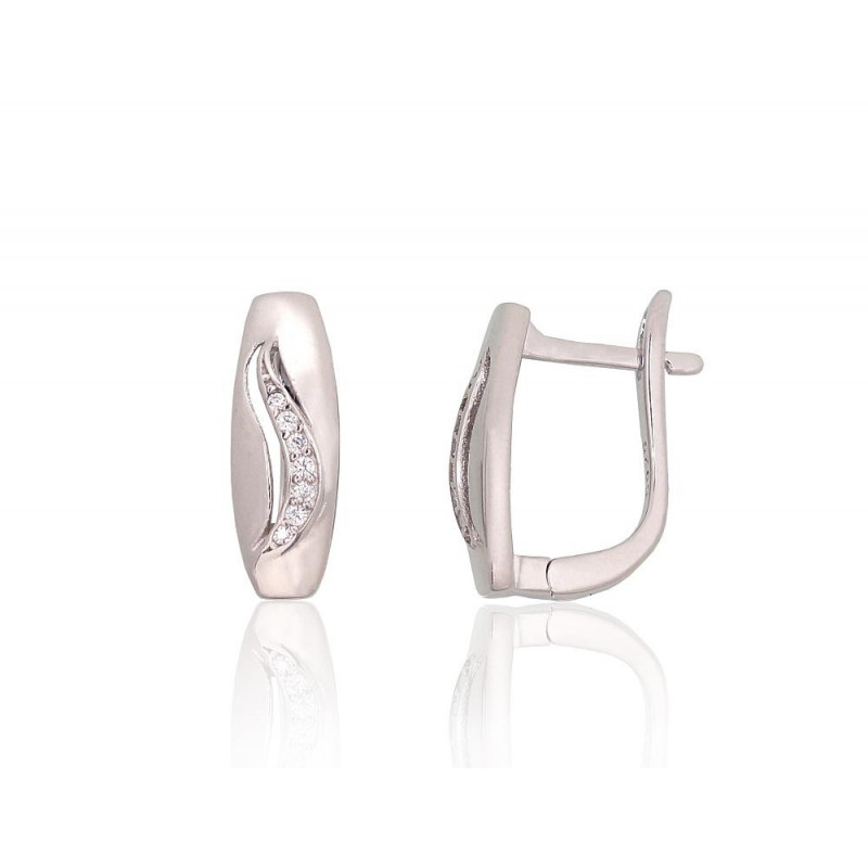 Silver earrings with 'english' lock 2204222(PRh-Gr)_CZ, Silver 925°, Rhodium (Plating), Zirkons