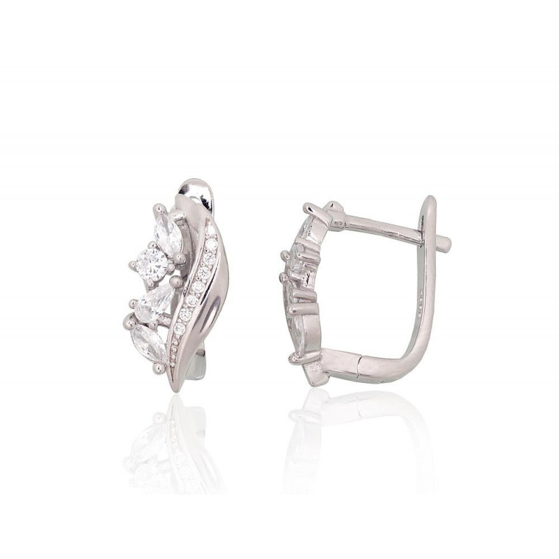 Silver earrings with 'english' lock 2204232(PRh-Gr)_CZ, Silver 925°, Rhodium (Plating), Zirkons