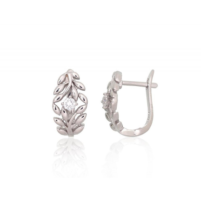 Silver earrings with 'english' lock 2204233(PRh-Gr)_CZ, Silver 925°, Rhodium (Plating), Zirkons