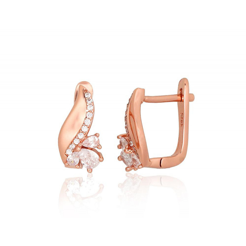 Silver earrings with 'english' lock 2204237(PAu-R)_CZ, Silver 925°, red gold (Plating), Zirkons