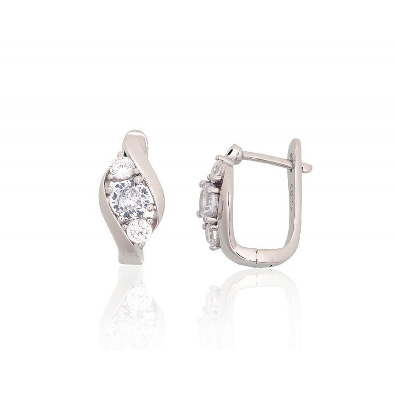 Silver earrings with 'english' lock 2204227(PRh-Gr)_CZ, Silver 925°, Rhodium (Plating), Zirkons