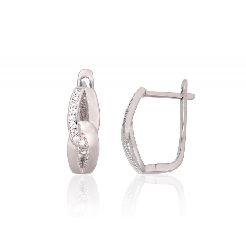 Silver earrings with 'english' lock 2204229(PRh-Gr)_CZ, Silver 925°, Rhodium (Plating), Zirkons