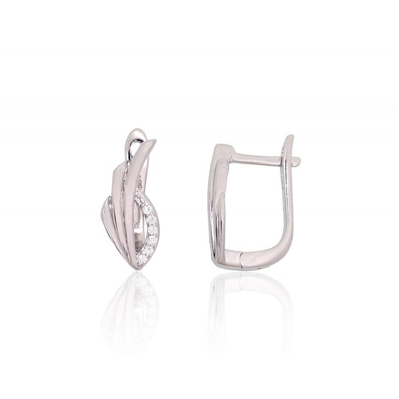 Silver earrings with 'english' lock 2204224(PRh-Gr)_CZ, Silver 925°, Rhodium (Plating), Zirkons