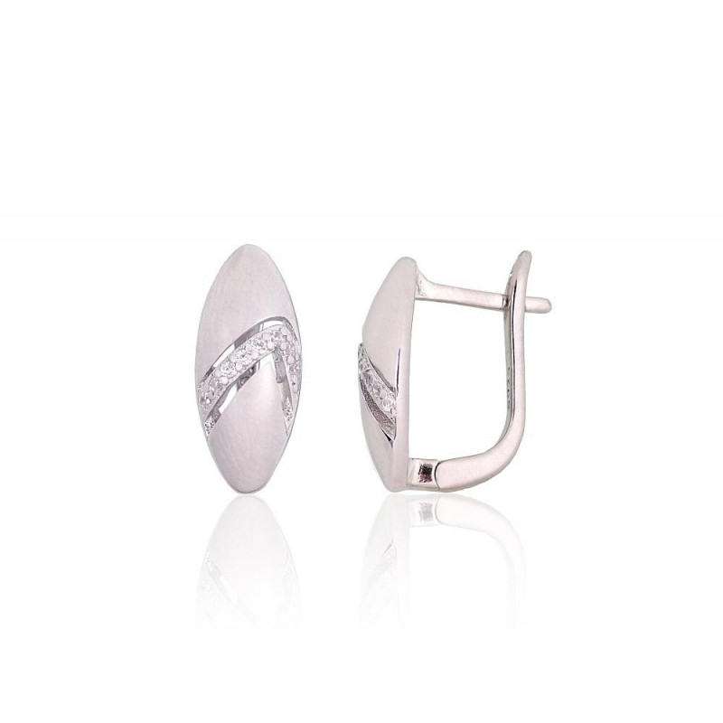 Silver earrings with 'english' lock 2204217(PRh-Gr)_CZ, Silver 925°, Rhodium (Plating), Zirkons