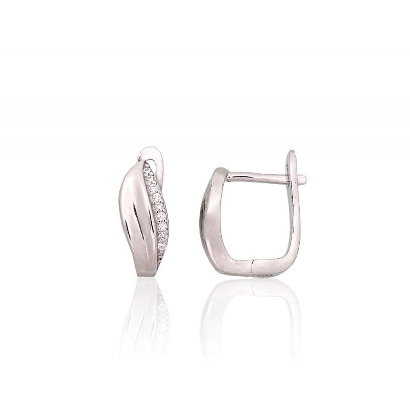 Silver earrings with 'english' lock 2204218(PRh-Gr)_CZ, Silver 925°, Rhodium (Plating), Zirkons