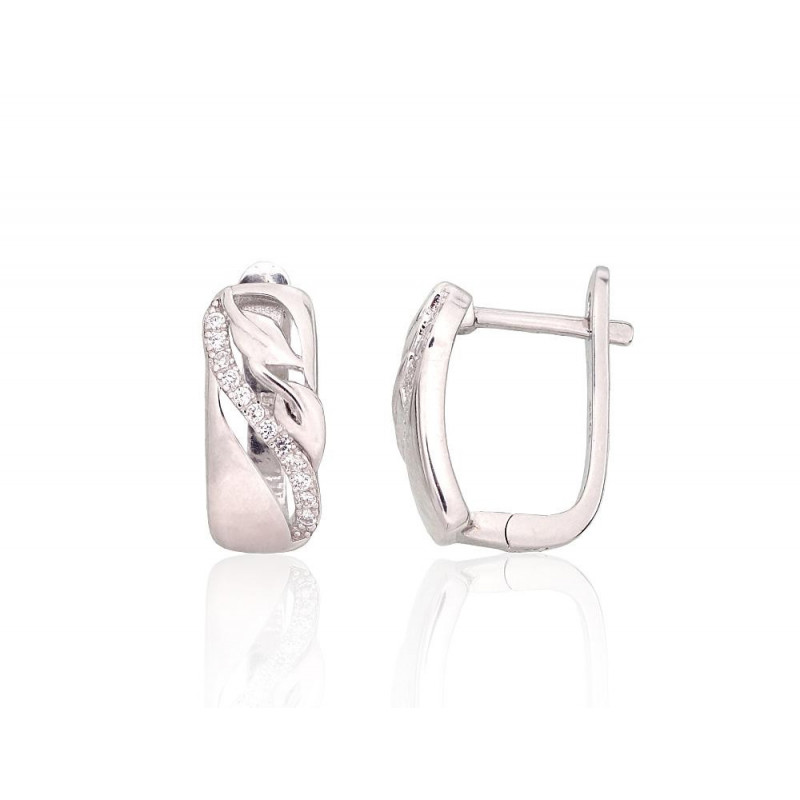 Silver earrings with 'english' lock 2204225(PRh-Gr)_CZ, Silver 925°, Rhodium (Plating), Zirkons