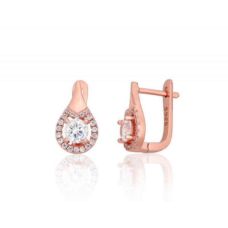 Silver earrings with 'english' lock 2204253(PAu-R)_CZ, Silver 925°, red gold (Plating), Zirkons