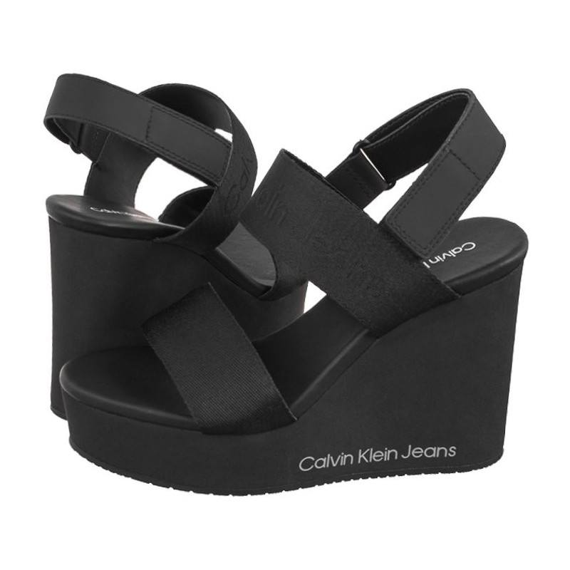 Calvin Klein Wedge Sandal Webbing In Mtl Black/Stormfront YW0YW01479 0GO (CK512-a) shoes