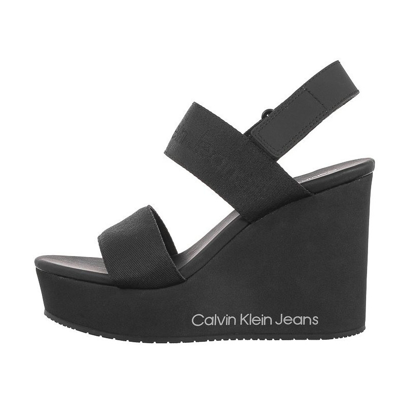 Calvin Klein Wedge Sandal Webbing In Mtl Black/Stormfront YW0YW01479 0GO (CK512-a) shoes