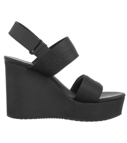 Calvin Klein Wedge Sandal Webbing In Mtl Black/Stormfront YW0YW01479 0GO (CK512-a) shoes