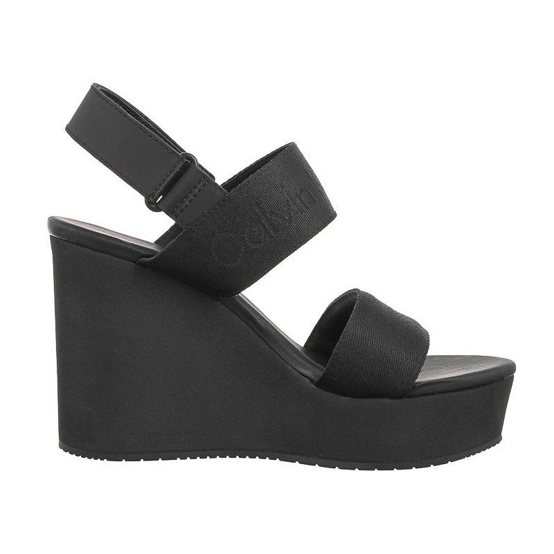 Calvin Klein Wedge Sandal Webbing In Mtl Black/Stormfront YW0YW01479 0GO (CK512-a) shoes