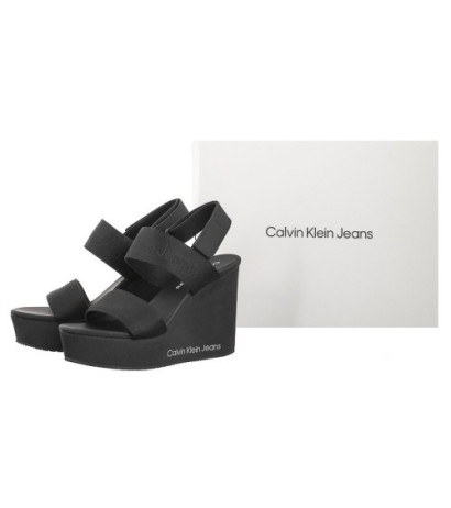 Calvin Klein Wedge Sandal Webbing In Mtl Black/Stormfront YW0YW01479 0GO (CK512-a) shoes