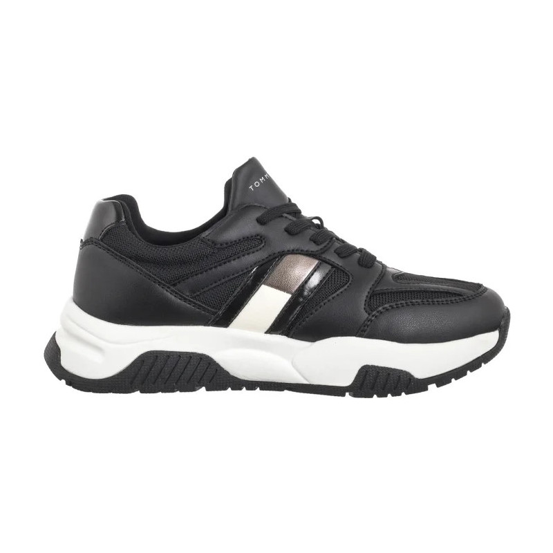 Tommy Hilfiger Flag Low Cut Lace-Up Sneaker Black/Silver T3A9-33550-1697X399 (TH1170-a) shoes