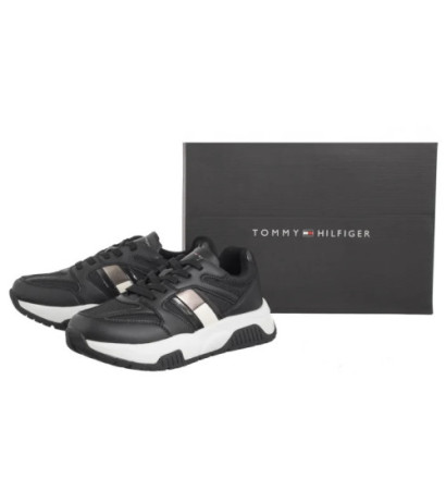 Tommy Hilfiger Flag Low Cut Lace-Up Sneaker Black/Silver T3A9-33550-1697X399 (TH1170-a) shoes