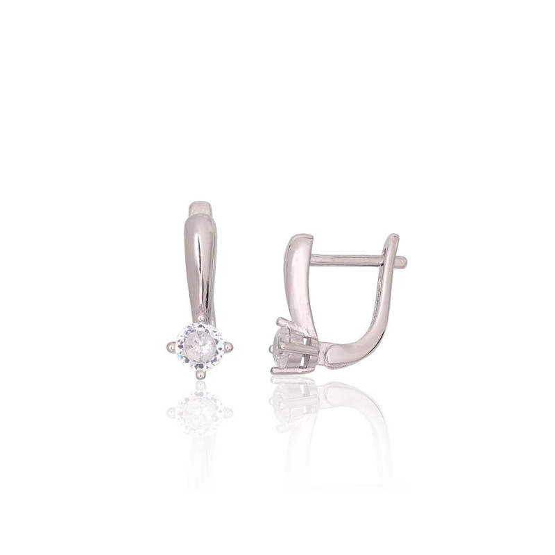 Silver earrings with 'english' lock 2204270(PRh-Gr)_CZ, Silver 925°, Rhodium (Plating), Zirkons