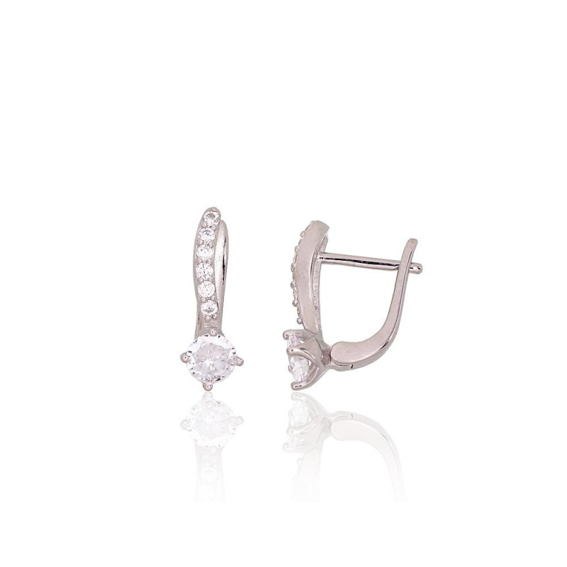 Silver earrings with 'english' lock 2204272(PRh-Gr)_CZ, Silver 925°, Rhodium (Plating), Zirkons