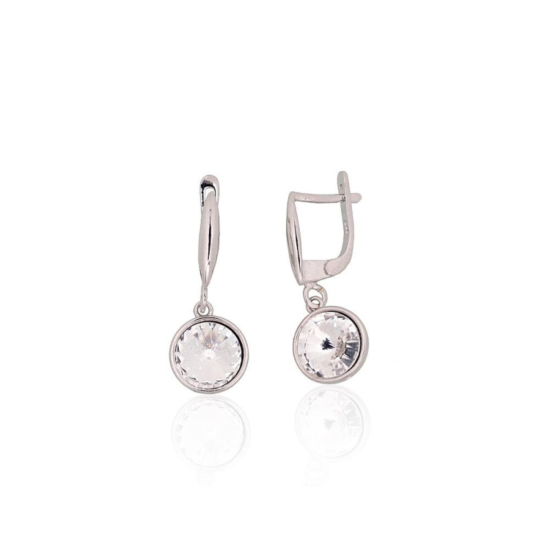 Silver earrings with 'english' lock 2204275(PRh-Gr)_SV, Silver 925°, Rhodium (Plating), Crystals