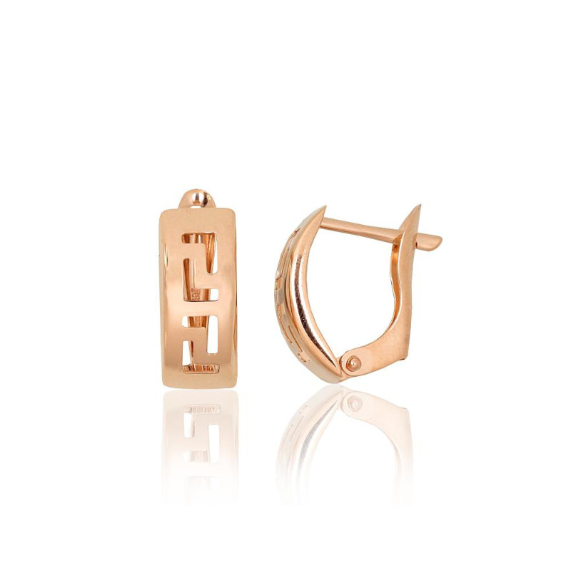 Gold earrings with 'english' lock 1201740(Au-R), Red Gold 585°