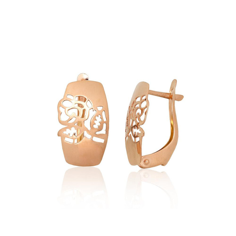 Gold earrings with 'english' lock 1201741(Au-R), Red Gold 585°