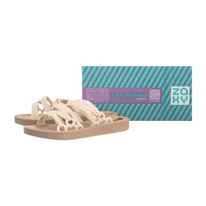 Zaxy Natural Slide AD JJ285283/AF604 Off White/L.Br (ZA183-a) Women's Shoes/Flip Flops