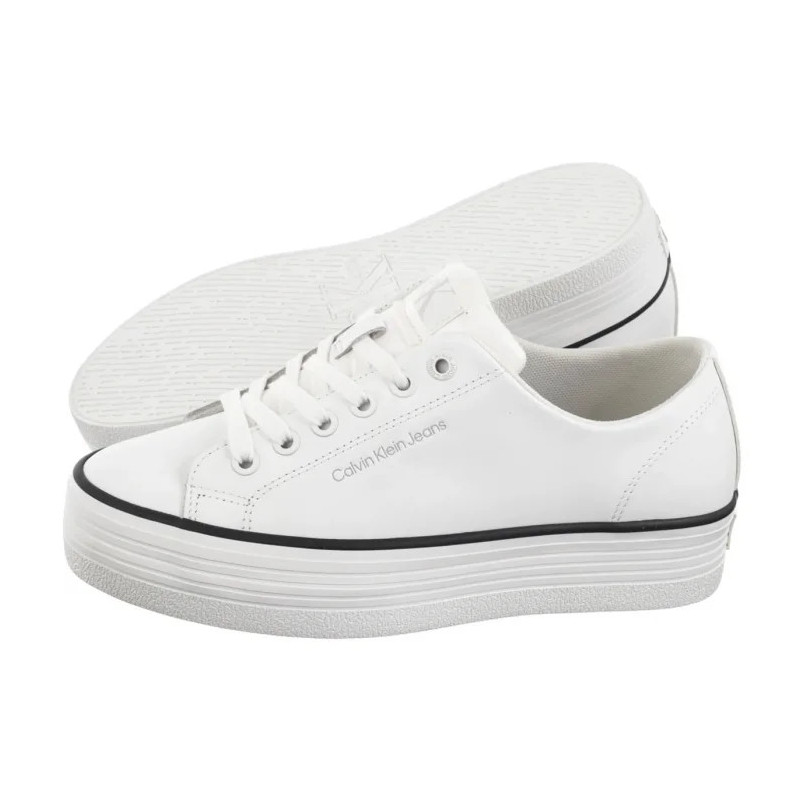 Calvin Klein Bold Vulc Flatf Low Lth In Bright White/Black YW0YW01633 01W (CK604-a) shoes