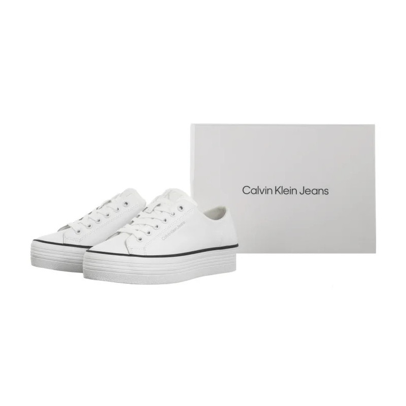 Calvin Klein Bold Vulc Flatf Low Lth In Bright White/Black YW0YW01633 01W (CK604-a) shoes