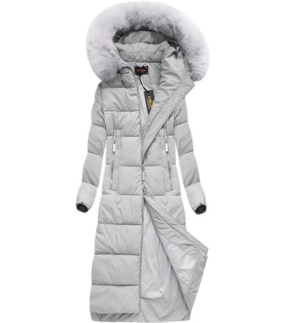 LONG WINTER HOODED JACKET GREY (7688) striukė