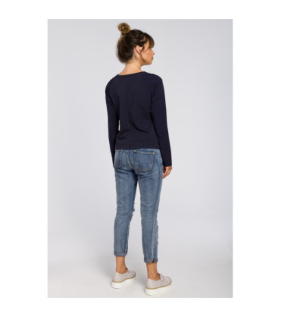 B047 Elegant knitted women's blouse - navy blue