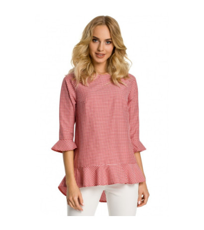 M350 Checked blouse with frills - red