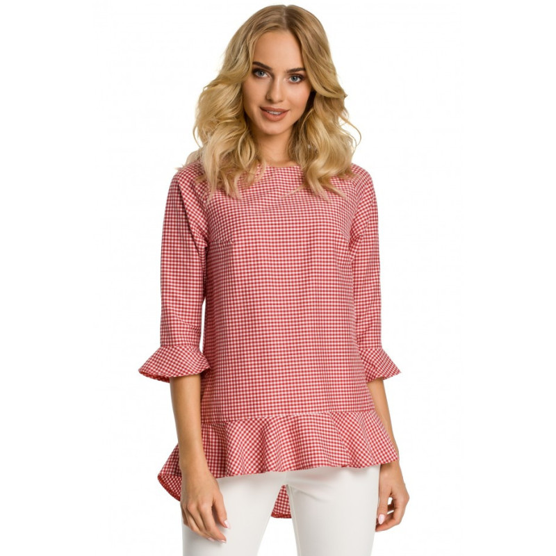 M350 Checked blouse with frills - red