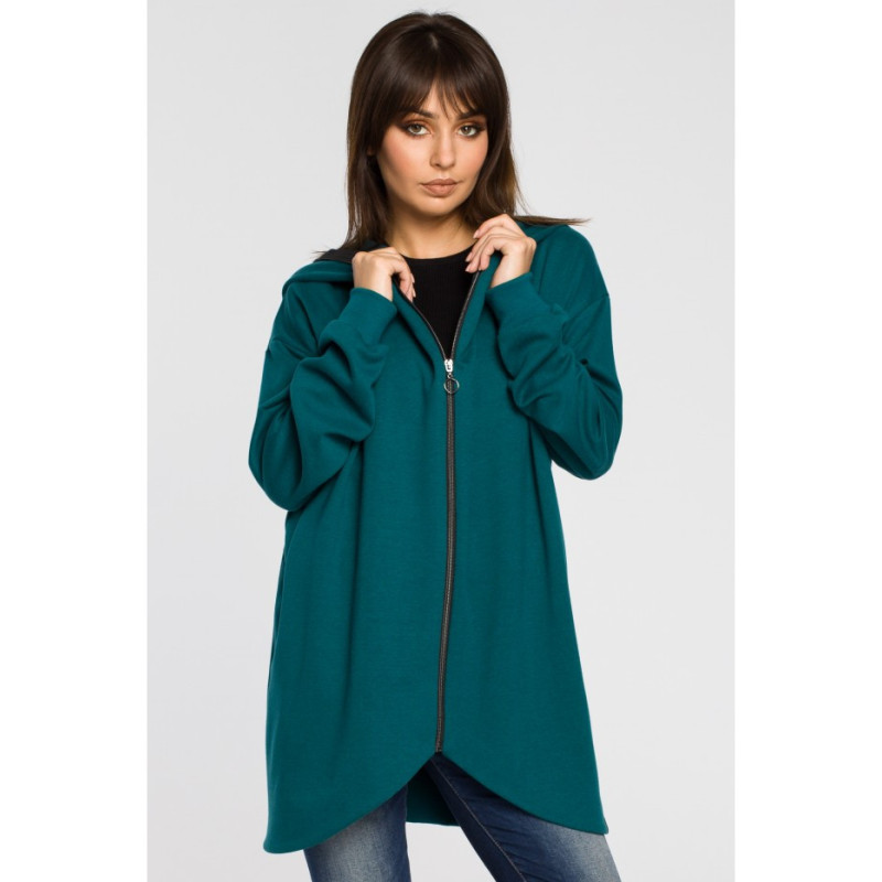 B054 Long zip-up hoodie - green