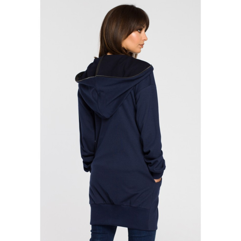 B054 Long zip-up hoodie - navy blue