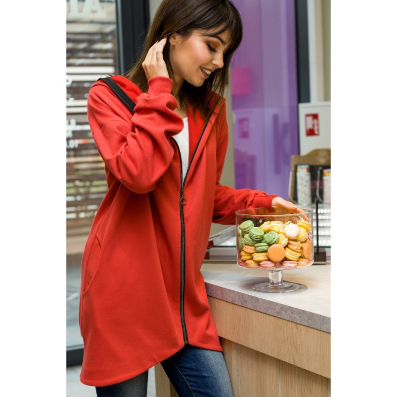 B054 Long zip-up hoodie - red