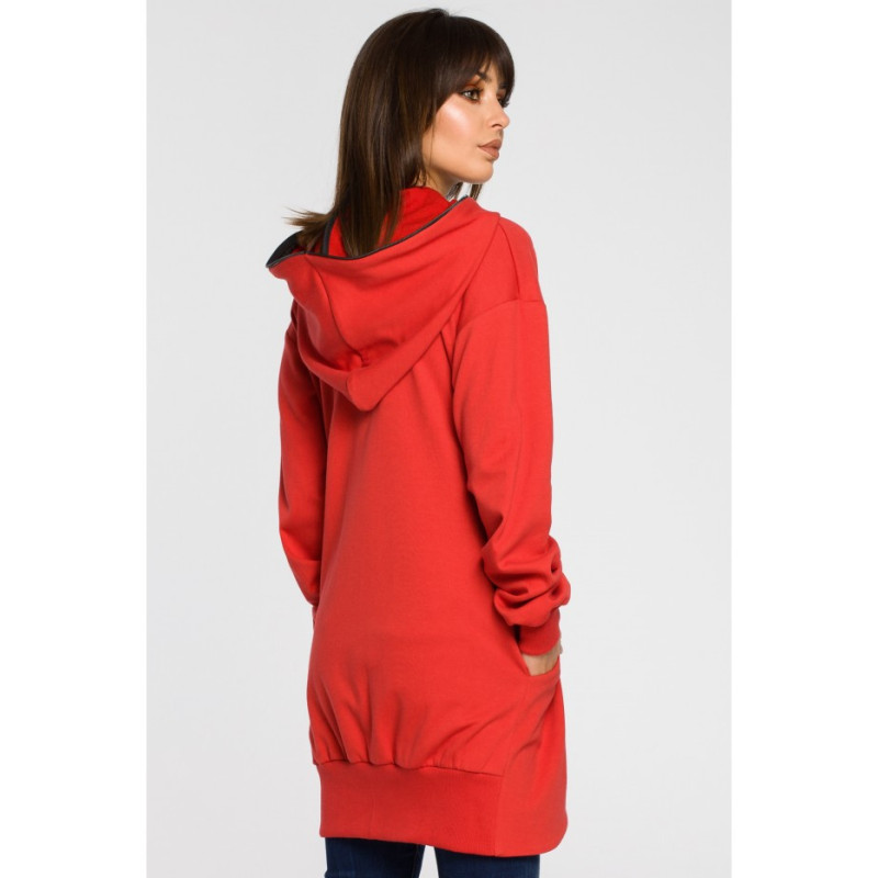 B054 Long zip-up hoodie - red