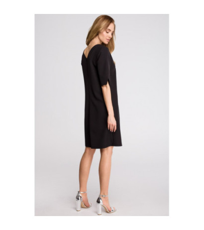 S113 Boxy dress with back v-neck - black