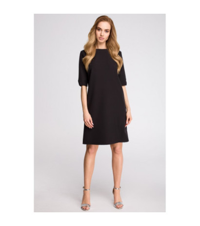 S113 Boxy dress with back v-neck - black