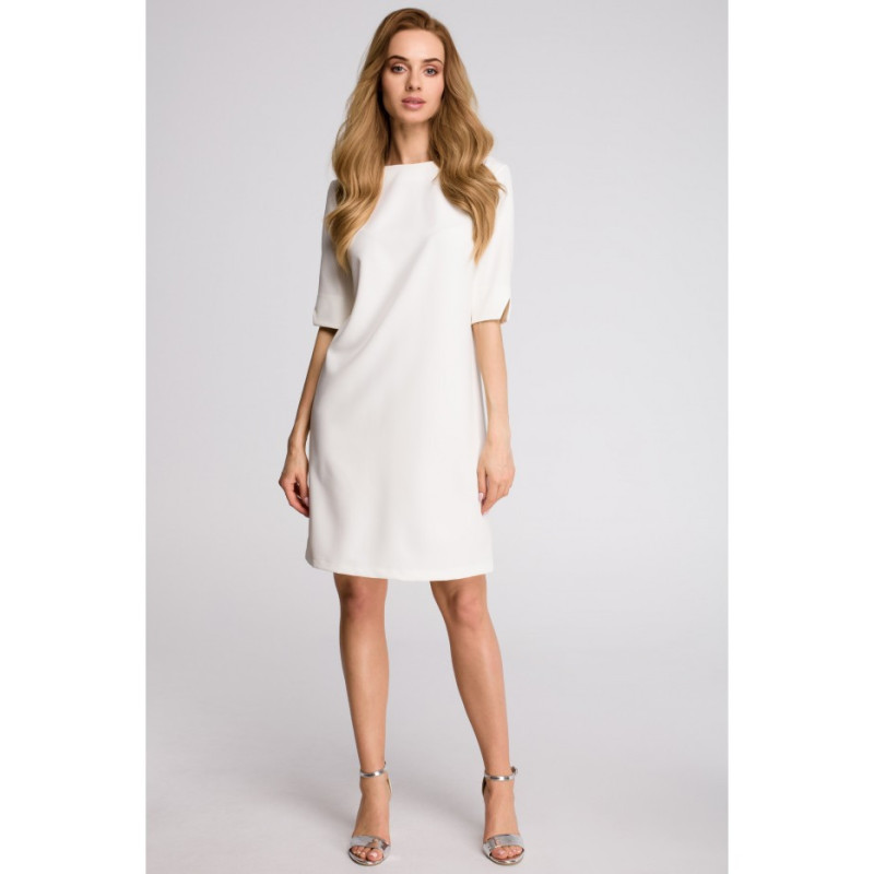 S113 Boxy dress with back v-neck - ecru