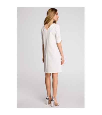 S113 Boxy dress with back v-neck - ecru