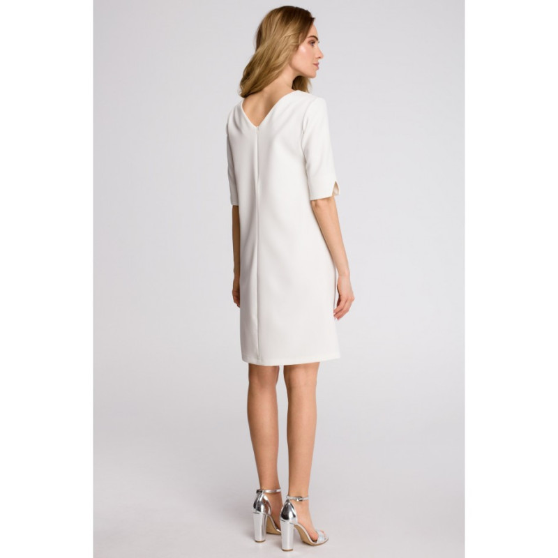 S113 Boxy dress with back v-neck - ecru