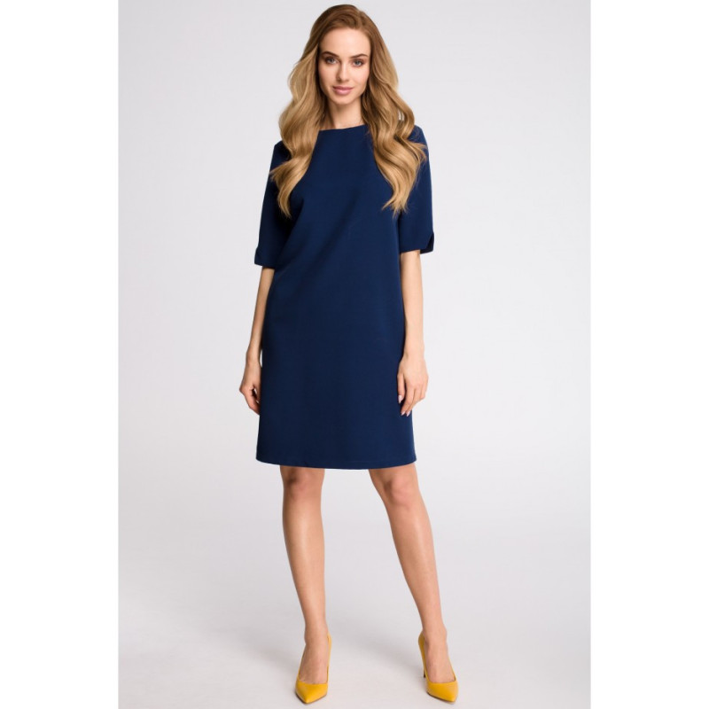 S113 Box dress with v-neck at back - navy blue