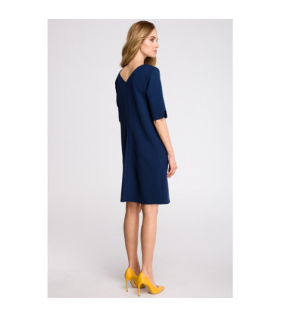 S113 Box dress with v-neck at back - navy blue