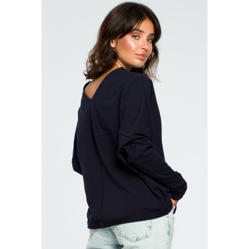 B094 Blouse with back neckline - navy blue