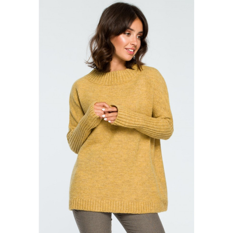 BK009 Thick sweater with ribbed sleeves - mustard