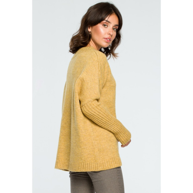 BK009 Thick sweater with ribbed sleeves - mustard